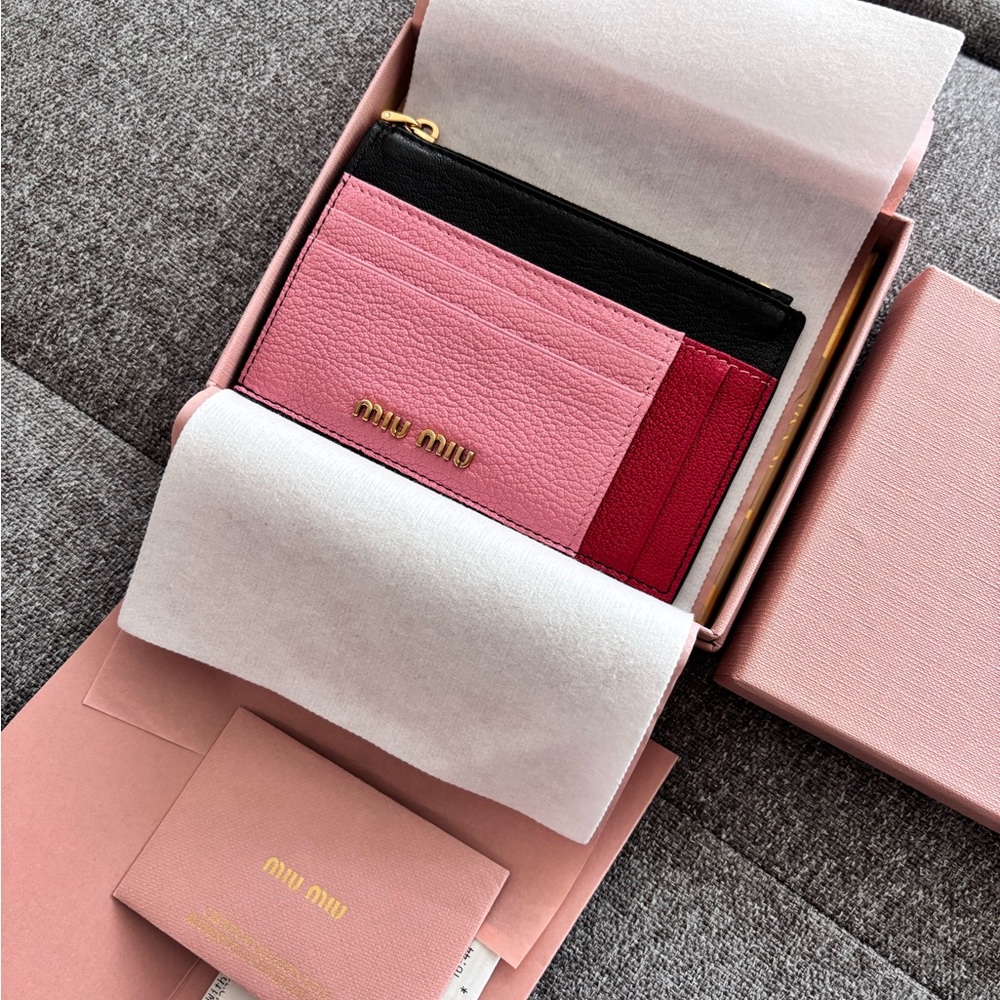 Miu Miu Pink, Black, and Red Card Holder